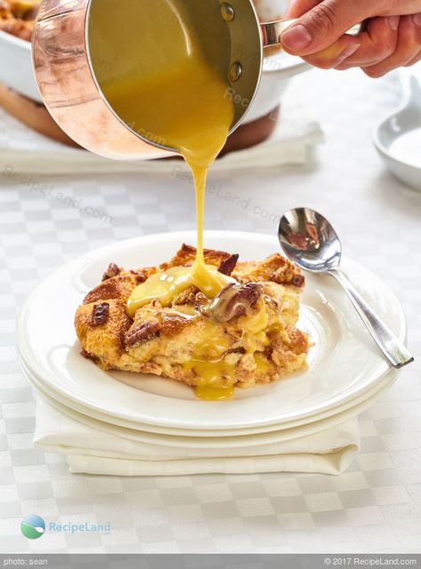 Pouring whiskey sauce for bread pudding over a serving of Lazarus bread pudding. Sweetened Condensed Milk Pancakes, Bread Pudding Sauce With Condensed Milk, Vanilla Sauce For Bread Pudding Simple, Bread Pudding With Sweetened Condensed Milk, Condensed Milk Bread Pudding, Condensed Milk Sauce, Sauce For Bread Pudding, Bread Pudding With Whiskey Sauce, Pudding Pancakes