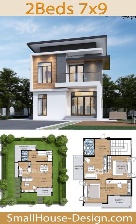 Plan De Design De Maison 6x13m Avec 5 Chambres Two Story House Design, 2 Storey House Design, House Design Plans, House Plans Mansion, 2 Bedroom House Plans, Modern Bungalow House, Two Story House, Ranch Style House Plans, Duplex House Plans