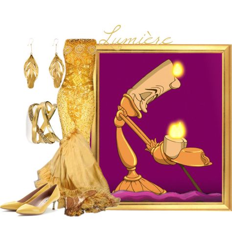 "Lumière" by merahzinnia on Polyvore Disney Princess Inspired Outfits, Princess Inspired Outfits, Beauty And The Beast Theme, Disney Dress Up, Disney Clothing, Character Clothes, Beautiful Evening Gowns, Disney Bounds, Everyday Cosplay