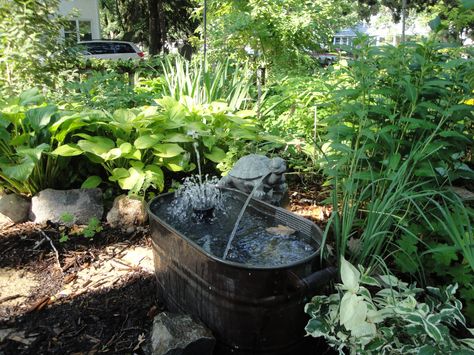 Water Garden | Add Scent and Sound for a Great Garden | My Northern Garden Trough Fountain, Homemade Water Fountains, Backyard Water Fountains, Small Water Gardens, Horse Trough, Diy Water Fountain, Outdoor Water Feature, Garden Water Fountains, Garden Water Feature