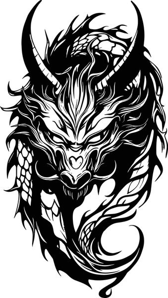 Black And White Dragon Art, Japanese Dragon Stencil, Dragon Art Black And White, Dragon Lineart, Celtic Carving, Chinese Dragon Vector, Dragon Tattoo Vector, Japanese Dragons, Dragons Lair