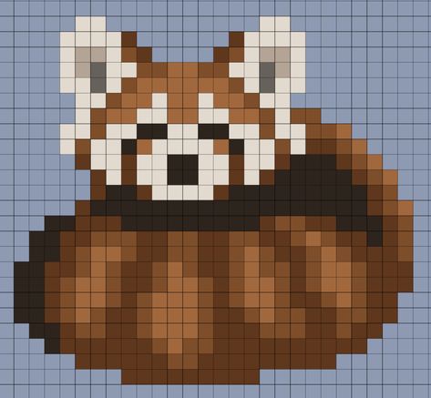 Cross Stitch Red Panda, Red Panda Cross Stitch Pattern, Red Panda Perler Bead Patterns, Bear Grid Pattern, Possum Pixel Art, Red Panda Pixel Art, Cute Animal Pixel Art, Pixel Drawing 32x32, Raccoon Pixel Art