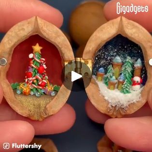 Walnut Shell Diorama, Walnut Shell Ornaments, Nutshell Crafts, Walnut Crafts, Walnut Shell Crafts, Walnut Shell, Christmas Gift Idea, Shell Crafts, Mind Blowing