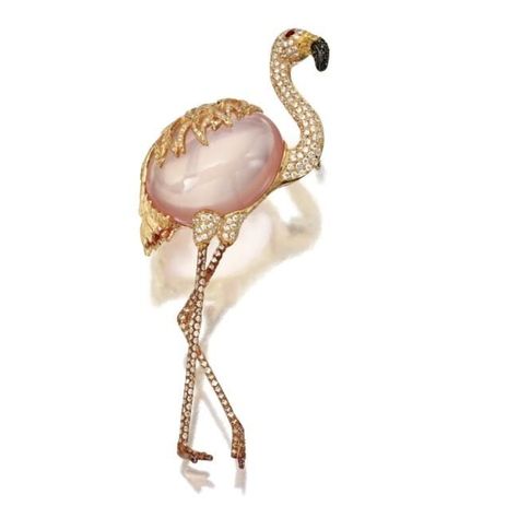 Living In The Jungle, Flamingo Brooch, Flamingo Jewelry, Lotus Jewelry, Colorless Diamond, Animal Brooch, Bird Jewelry, Pink Flamingo, Quartz Rose