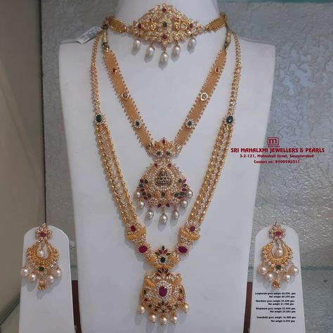 Light Weight Bridal Gold Jewellery, 3 In 1 Haram Designs, Cz Jewellery Sets, Gold Haram, Haram Designs, Beautiful Bridal Jewelry, Black Beads Mangalsutra Design, New Gold Jewellery Designs, Gold Earrings Models