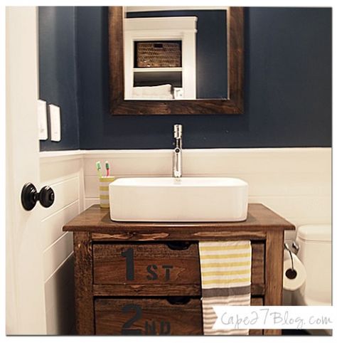 Hale Navy Benjamin Moore, Navy Bathroom, Hale Navy, Bedroom Color, Boys Bathroom, Downstairs Bathroom, Trendy Bathroom, Bathroom Redo, Bathroom Renos