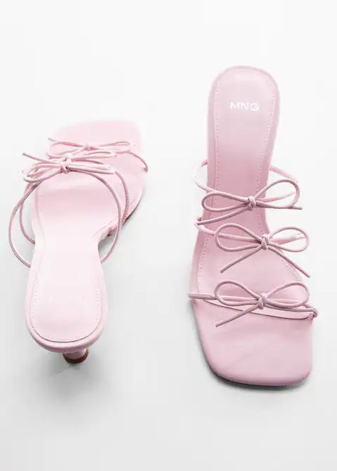 Bows leather sandals - Women | Mango United Kingdom Pastel Heels, Casual Day Outfits, Decorative Bows, Bow Sandals, Design Square, Pink Sandals, Leather Sandals Women, Pastel Aesthetic, Funnel