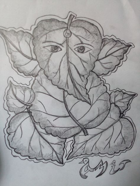 How to draw a simple ganesh with leaves /patre se wana hua ganesh ji/patra re tiari ganesh by Amit Kumar, sainbiri, Dhenkanal Ganesh Ji Sketch Easy, Ganapathi Images Drawing, Ganesh Ji Pencil Sketch, Ganesh Ji Drawing Easy, Ganpati Celebration, Ganesh Ji Drawing, Shading Drawings, Ready Rangoli, Ganesh Rangoli