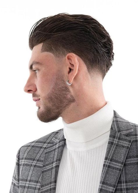 Men's Winter Hairstyles 2023 - 2024 16 ideas: Keeping up with the trend - mens-talk.online Low Taper With Beard, Low Taper Fade Slick Back, Tapered Fade Men, Taper Fade Slick Back, Stylish Men Haircuts, Men Taper Haircut, Slick Back Taper, Taper Fade Bajo, Taper Haircut Men