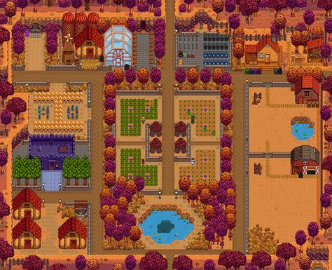 I wanted to wait until Spring to post but I'm quite pleased with how my farm has developed. Autumn year 3 - Album on Imgur Farm Layouts, Stardew Valley Farm, Stardew Farms, Greenhouse Design, Stardew Valley Layout, Stardew Valley Tips, Stardew Valley Farms, Green House Design, Empty Canvas