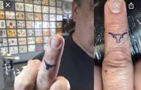 Longhorn Finger Tattoo, Dainty Longhorn Tattoo, Cowboy Finger Tattoo, Tiny Longhorn Tattoo, Texas Longhorn Tattoo Women, Punchy Finger Tattoos, Small Longhorn Tattoo, Western Finger Tattoos, Texas Longhorn Tattoo