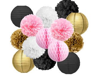 Pink Black Gold Party, Gold And Black Birthday Party, Gold And Black Birthday, Black Birthday Party, Bridal Shower Decorations Pink, Black And Gold Party Decorations, Girl Shower Decorations, Bridal Shower Table, Trendy Party Decor