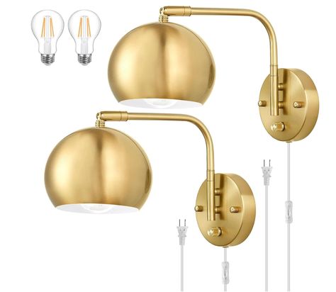 Gold Globe Sconces Brass Globe, Lighting Updates, Globe Wall Light, Living Room Light Fixtures, Retro Industrial, Master Bed, Indoor Wall Lights, Industrial Wall, Ceiling Fan In Kitchen