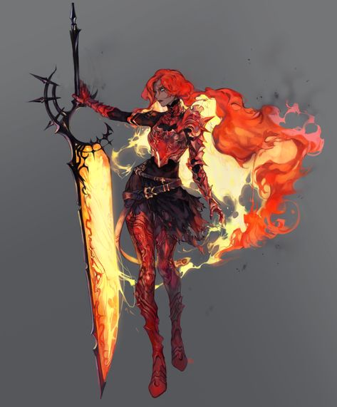 ArtStation - 2020.10 - personal concept Design , IN HWA KIM Fire Dragon Character Design, Fire Mage Art, Mage Female, Fire Knight, Fire Magic, Red Knight, Dungeons And Dragons Characters, Dungeons And Dragons Homebrew, Female Character Design