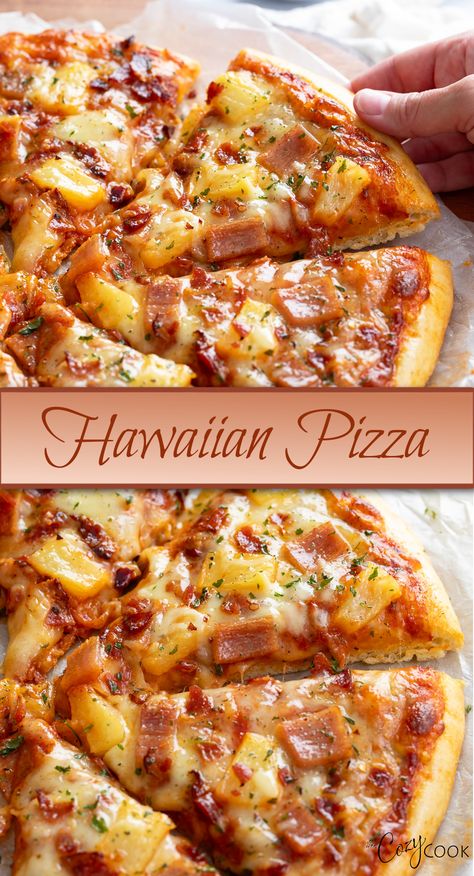 Hawaiian pizza with pineapple and ham. Pineapple Ham Pizza, Flatbread Recipes Pizza Dough, Unique Pizza Recipes Ideas, Hawaii Pizza Recipes, Fun Pizza Toppings, Pizza Dogs Recipes, Pizza Flavors Ideas, Hawian Pizza, Unique Pizza Ideas