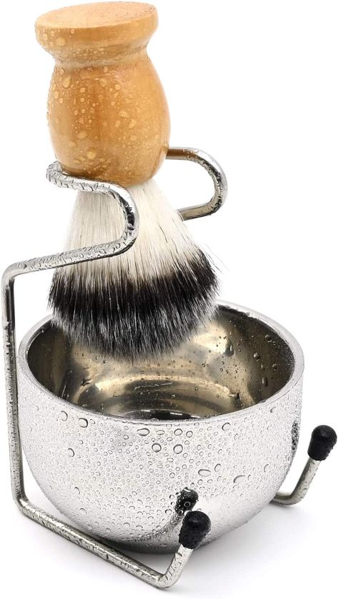 ☑ The perfect 3-in-1 set: Our shaving set includes a badger hair brush with a solid wood handle, a stainless steel shaving foam bowl, and a stainless steel holder for holding the brush and the bowl. It is the ideal wet shaving kit. ☑ Solid wood shaving brush: The shaving brush that comes with this shaving kit is made of solid wood with a handle and feels great. The badger hair is soft and does not pierce the face, making a fine and dense foam. Men Shave Gifts, Shaving Essentials, Men Valentines, Shaving Kits, Luxury Shaving Kit, Shaving Foam, Men’s Shaving Kit, Shaving Kit, Shaving Oil