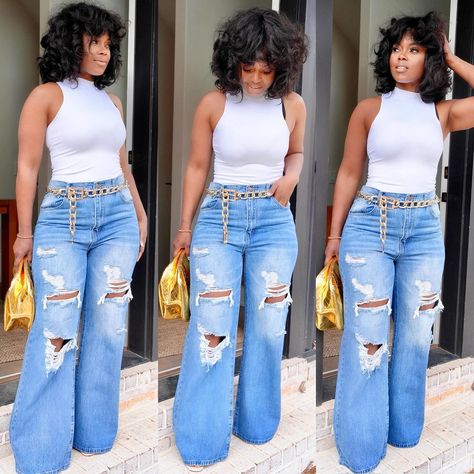 Summer Classy Outfits Black Women, Boyfriend Jeans Outfit Summer Classy, Boyfriend Jeans Outfit Black Women, Wide Leg Denim Outfit, Outfits With Wide Leg Jeans, Boyfriend Jeans Outfit Summer, Wide Leg Jeans Outfit Summer, Vacation Board, London Outfits