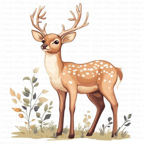 Deer Images, Wild Animal Art, Deer Clipart, Forest Clipart, Story Illustration, Woodland Deer, Cute Deer, Llama Alpaca, Woodland Scene