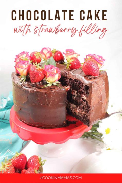 Strawberry Filled Chocolate Cake, Chocolate Strawberry Birthday Cake, Chocolate Cake With Strawberry Filling, Chocolate Cake With Strawberries, Shortcake Recipes, Strawberry Cream Cheese Filling, Cake With Strawberry Filling, Strawberry Chocolate Cake, Chocolate Lovers Cake