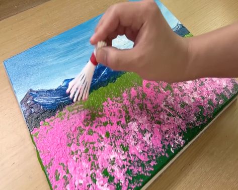 Painting Cosmos Flowers, How To Paint Field Of Flowers, Field Of Flowers Painting Easy, Flower Field Painting Easy, Field Of Flowers Painting, Painting Scenery, Watercolor Art Landscape, Painting Skills, Easy Acrylic Painting