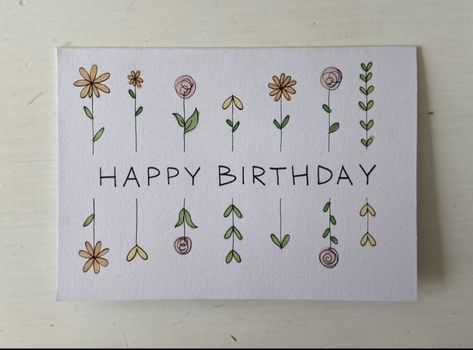 Flowers On Cards Drawing, Happy 50th Birthday Cards Diy, Floral Happy Birthday Card, Diy Birthday Card Envelope, Note Card Drawing Ideas, Cute Watercolor Cards Happy Birthday, Cute Flower Birthday Card, Happy Birthday Cards Flowers, Birthday Cards Diy Flowers