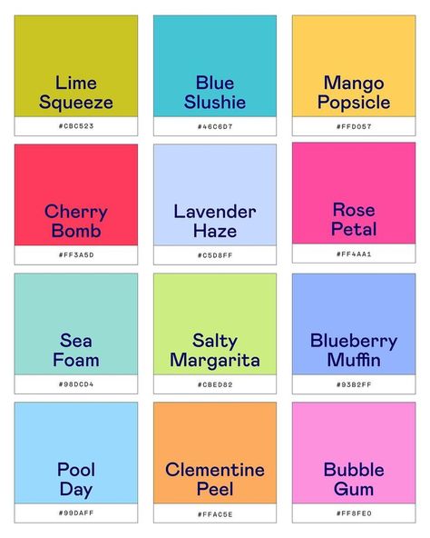 Some delicious, playful hex codes 🎨 which color is your favorite? #colorpalette #colorpalettes #graphicdesign #graphicdesigner #colorinspiration Color Blue Palette, Cookies Marketing, Color Pallets With Hex Codes, Color Palettes With Hex Codes, Color Palette Hex Codes, Color Palets, Color Template, Code Color, Keyword Elements Canva