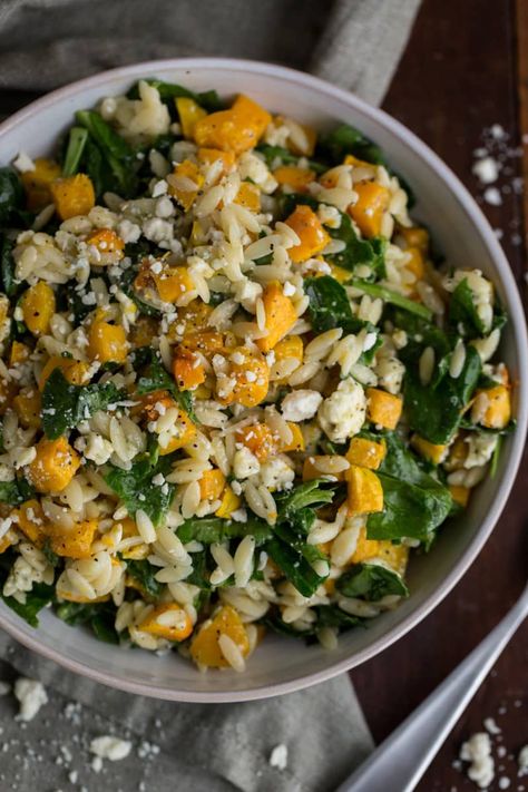 Recipe: Orzo with Winter Squash, Spinach, & Blue Cheese | Kitchn Orzo Spinach, Butternut Squash Spinach, Blue Cheese Recipes, Quick Pasta Dishes, Orzo Recipes, Butternut Squash Recipes, Make Ahead Lunches, Sunday Meal Prep, Weeknight Dinner Recipe