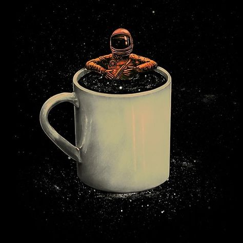 Space Coffee Man Coffee, Space Coffee, Coffee Art Print, Space Man, Astronaut Art, Space Illustration, Coffee Art, Surreal Art, Space Art