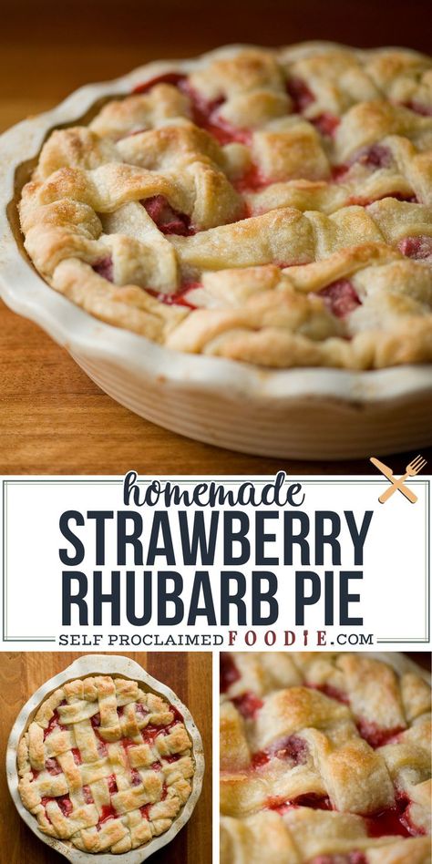 Easy Strawberry Rhubarb Pie, Rhubarb Desserts Recipes, Rhubarb Pie Recipe, Strawberry Rhubarb Recipes, Strawberry Rhubarb Pie Recipe, Fruit Pie Recipe, Berry Desserts, Rhubarb Recipes Pie, Lattice Crust