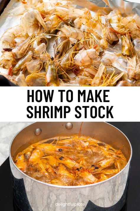 a tray of shrimp shells and heads to make shrimp stock Shrimp Stock Recipe, Shrimp Stock, Shrimp Soup Recipes, Homemade Stock, How To Make Shrimp, Seafood Stock, Stock Recipes, Shrimp Sauce, Seafood Sauce