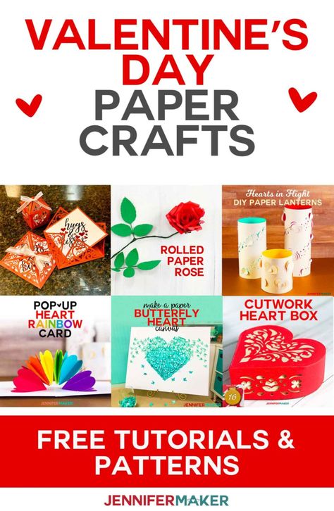 Valentine's Day Crafts from cards to paper flowers to lanterns | Free step by step tutorials and patterns | #cricut #svgcutfile #valentinesday Beginner Cricut, Jennifer Maker, Paper Lanterns Diy, Valentine Svg Files, How To Make Decorations, Valentine Cards Handmade, Rose Tutorial, Make Your Own Card, Valentine Projects