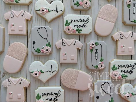 Nurse Wedding Ideas, Nurse Practitioner Cookies, Nurses Week Cookies Decorated, Nurse Cookies Graduation, Nursing Graduation Cookies, Nurse Cookies Decorated, Nursing Graduation Cakes, Appreciation Cookies, Medical Cookies