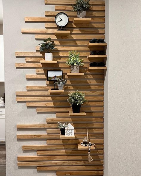 Wooden Wall Partition, Aesthetic Home Kitchen, Wall Partition Design, Accent Wall Designs, Back Deck Decorating, Wood Slat Wall, Small Deck Decorating Ideas, Home Decor Aesthetic, Accent Walls In Living Room