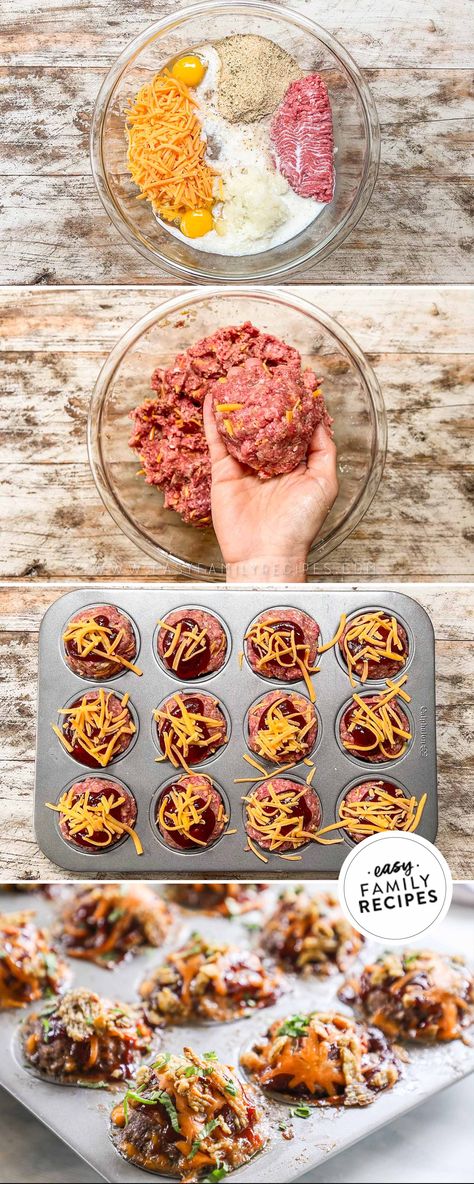 Looking for a guaranteed dinner hit? Transform a classic dinner favorite into something fun and just as delicious with these Cheesy BBQ Meatloaf Muffins! Baked in a muffin tray and topped with BBQ sauce, cheese, and French-fried onions, these kid-friendly meatloaf muffins are perfect for family weeknight dinners and potlucks. This easy and tasty recipe is sure to become an instant family favorite. Give this modern twist on a classic dish a try, & watch as everyone at the table asks for seconds! Family Weeknight Dinners, Meatloaf Muffins Recipe, Mini Meatloaf Recipes, Asian Steak Bites, Bbq Meatloaf, Creamy Pasta Bake, How To Make Bbq, Instant Family, Meatloaf Muffins