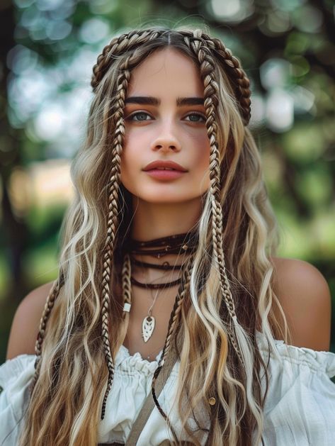 Boho Hairstyles With Braids, Holiday Hairstyles For Medium Hair, Boho Hair Styles, Vetement Hippie Chic, Boho Hairstyles For Long Hair, Boho Style Hair, Job Goals, Future Hairstyles, Medieval Hairstyles