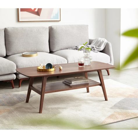 George Oliver Dulcio Coffee Table,Natural wood living room Table with storage shelf Natural writing desk & Reviews | Wayfair Wood Table Living Room, Small Apartment Furniture, Slate Coffee Table, Coffee Table Rectangle, Oak Coffee Table, Coffee Tables For Sale, Solid Wood Coffee Table, Wood Coffee Table, Table With Storage