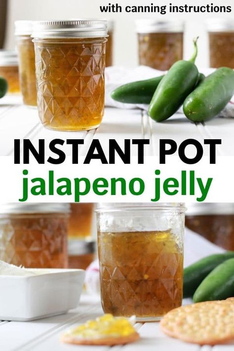 Instant Pot Jalapeno Jelly is a sweet and spicy jelly that is loaded with flavor. The pressure cooker speeds up the cooking process and then I can after. Try my hot pepper jelly today. #jelly #jalapeno #pepper #canning #canned #pressurecooker #instantpot #jam #recipe #pectin #applecidervinegar Instant Pot Jelly Recipes, Instant Pot Canning Recipes, Canning With Instant Pot, Instant Pot Jelly, Jalapeno Jam Canning, Preserving Jalapeños, Jalapeno Jelly Recipe Canning, Instant Pot Canning, Jalapeno Jelly Recipe