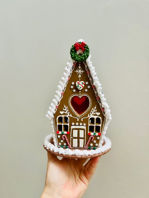 Clay Gingerbread House, Gingerbread Tea, Cardboard Gingerbread House, Clay Gingerbread, Clay Christmas Decorations, Xmas 2024, Gingerbread House Decorations, Christmas Gingerbread House, House Ornaments