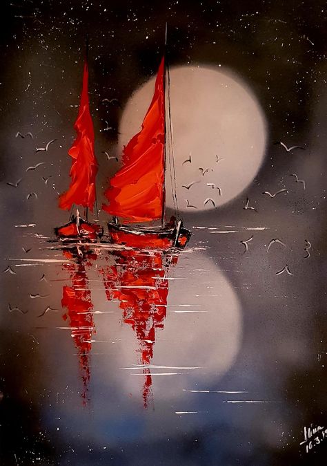 ArteDiAlina.com painting: incurable romantics Ocean Art Painting, Abstract Painting Diy, Sailboat Art, African Art Paintings, Sailboat Painting, Canvas Drawings, Canvas For Beginners, Soyut Sanat Tabloları, Boat Art