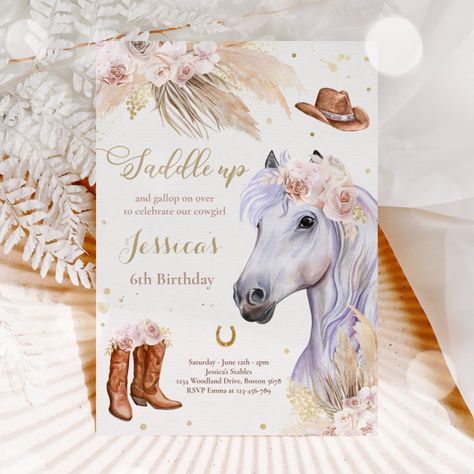 Horse Birthday Party Bohemian Cowgirl Birthday Invitation - tap to personalize and get yours #Invitation #horse #birthday, #party, #cowgirl #floral Birthday Party Cowgirl, Horse Party Invitations, Cowgirl Birthday Invitations, Horse Birthday Party, Horse Invitations, Horse Birthday Invitations, Bohemian Cowgirl, Horse Birthday Parties, Elegant Horse