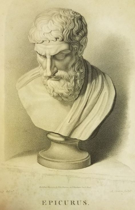 Frontispiece “Epicurus.” from The Nature of Things, A Didascalic Poem, Translated from the Latin of Titus Lucretius Carus: Accompanied with Commentaries, Comparative, Illustrative, and Scientific; And the Life of Epicurus. Published under the Express Auspices His Royal Highness the Prince Regent; and Dedicated to The Right Honourable Lord Grenville, Chancellor of the University of Oxford. By Thomas Busby, Mus. Doc. Cantab. In Two Volumes. Vol. I. London Epicurus Tattoo, Epicurus Art, Statue Sketch, Nature Of Things, University Of Oxford, Ancient Languages, Academic Art, Iphone Wallpaper Themes, Scientific Illustration