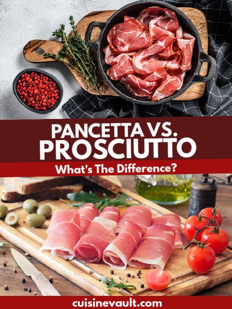 How To Cook Pancetta, Prochutto Recipes, How To Make Prosciutto, Pancetta Recipes, Antipasto Platter, Pork Meat, Pickled Onions, What Is The Difference Between, Cured Meats