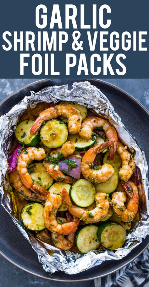 Garlic Shrimp and Veggie Foil Packs Gimme Delicious, Foil Packet Dinners, Foil Dinners, Foil Pack Meals, Foil Packs, Foil Packet Meals, Shrimp And Vegetables, Shrimp Recipes Healthy, Shrimp Recipes For Dinner