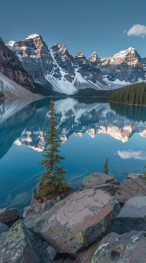 Nature’s beauty at its finest! Moraine Lake captures the essence of Canada’s wild beauty with snow-capped peaks, towering pines, and a timeless tranquility reflected in its still waters. 🌲💙 #MoraineLake #YohoNationalPark #CanadianRockies #NatureReflection #SereneScenery #MountainLakes #WildernessBeauty #CanadaViews #NaturePhotography Banff National Park Canada, Yoho National Park, Mountain Lakes, Moraine Lake, Wild Beauty, Canadian Rockies, Banff National Park, Still Water, Vacation Spots