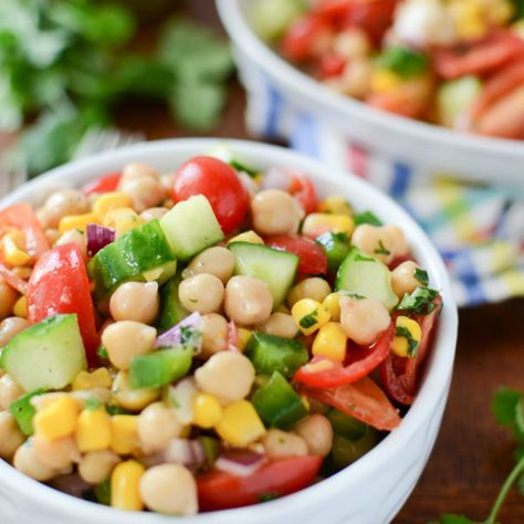 Corn and Chickpea Fiesta Salad Salad Cilantro, Garbanzo Beans Salad, Fiesta Salad, Ranch Dressing Recipe Homemade, Cilantro Lime Vinaigrette, Salad Kale, Mediterranean Chickpea Salad, Cozy Clothes, Cilantro Lime Dressing