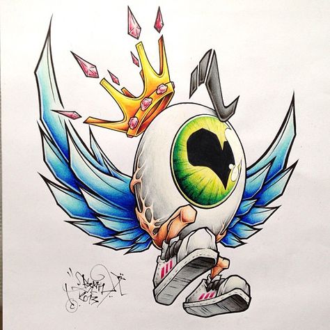 B SANN’s Instagram post: “Just finished this flying eyeball illustration, commissioned work. 26 x 23cm 150g paper. #eyeball #superstar #drawing #crown #creative…” Trippy Eyeball Drawing, Eyeball Illustration, Drawing Crown, Flying Eyeball Art, Eyeball Drawing, Flying Eyeball, Eyeball Art, Rat Fink, Tutorials Drawing