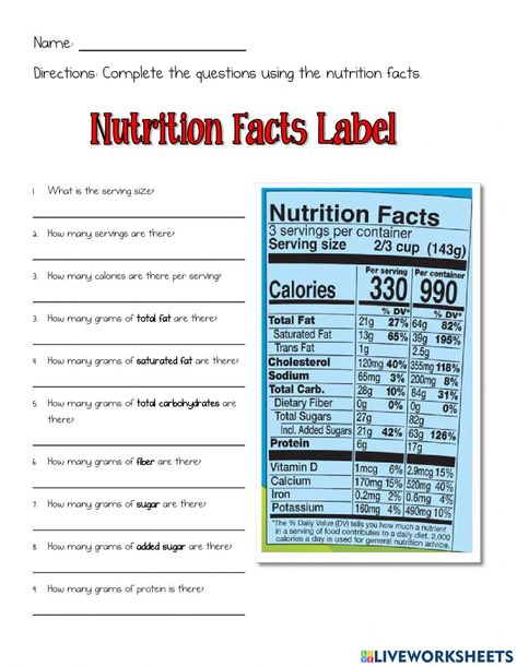 Materi Bahasa Inggris, Nutrition Label, Family Worksheet, Michael Pollan, Nutritional Snacks, Nutrition Facts Label, Reading Food Labels, Family And Consumer Science, Health Class