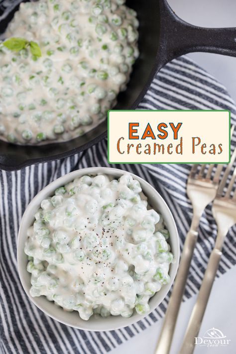 Creamed Peas is an easy side dish recipe, also delicious over biscuits and toast. Homemade Cream Sauce and sweet peas combined to make this easy Creamed Peas recipe. Use Fresh garden peas or Frozen peas for best results. Double cream sauce more delicious creamed gravy with peas. #devourdinner #devourpower #whatsfordinner #creamedpeas #easysidedish #buzzfeast #food52grams #whatsonmyplate #simplerecipes #tastemade #huffposttaste #inseasonnow #tastetheseasons #summerrecipe #freshpeas Easy Creamed Peas, Garden Peas, Creamed Corn Recipes, Creamed Peas, Peas Recipe, Vegetable Recipe, Corn Dishes, Homemade Cornbread, Dinner Side