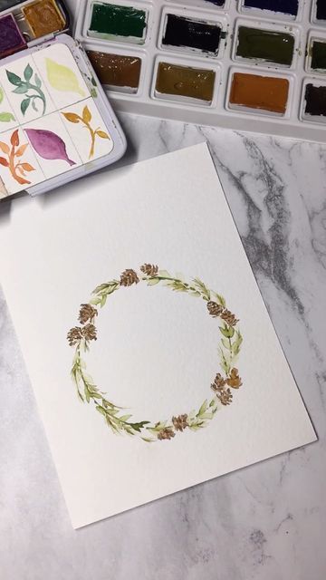 Watercolor Wreath, Winter Wreaths, Wreath Watercolor, Wreath Tutorial, Watercolour Tutorials, Studio Art, Winter Wreath, Christmas Watercolor, Sashiko