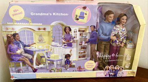 Folding House, Family Grandparents, Barbie Happy Family, Barbie Playsets, Barbie 90s, Grandma's Kitchen, Barbie Sisters, Brown Hair Blue Eyes, Medium Brown Hair